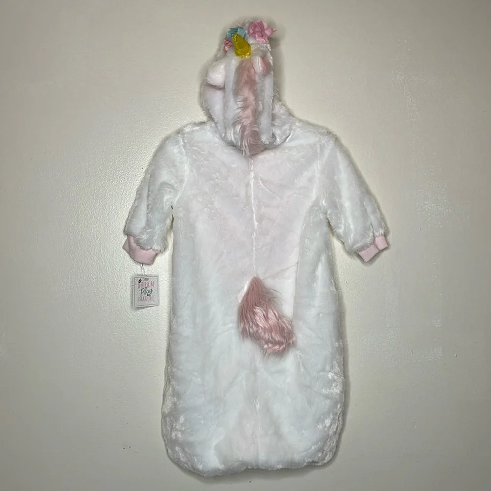 DREAM PLAY IMAGINE Halloween Costume Plush Unicorn One Piece Pink & White 3-6M